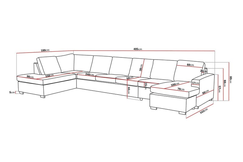 Crazy 6-seters Venstrevendt U-formet XX-Large Sofa med Divan og Sjeselong i Stoff - Beige - Møbler - Sofaer - U-sofa