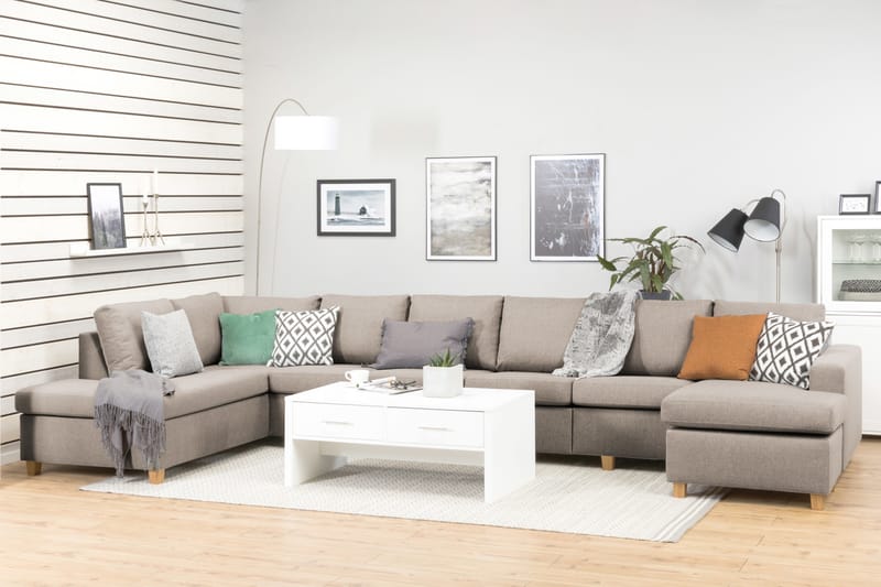 Crazy 6-seters Venstrevendt U-formet XX-Large Sofa med Divan og Sjeselong i Stoff - Beige - Møbler - Sofaer - U-sofa