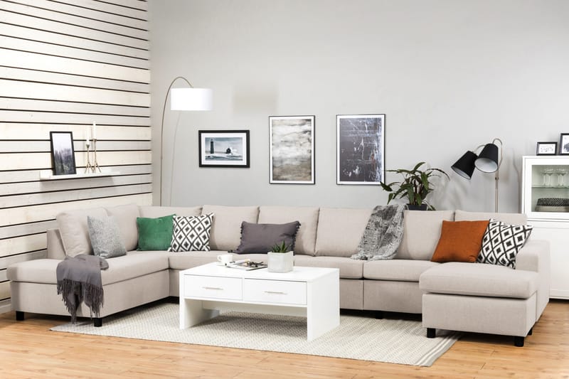 Crazy 6-seters Venstrevendt U-formet XX-Large Sofa med Divan og Sjeselong i Stoff - Beige - Møbler - Sofaer - U-sofa