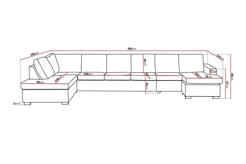Crazy 6-seters Venstrevendt U-formet XX-Large Sofa med Divan og Sjeselong i Stoff - Grå - Møbler - Sofaer - U-sofa