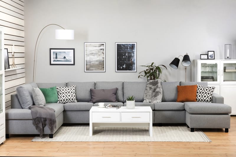 Crazy 6-seters Venstrevendt U-formet XX-Large Sofa med Divan og Sjeselong i Stoff - Grå - Møbler - Sofaer - U-sofa