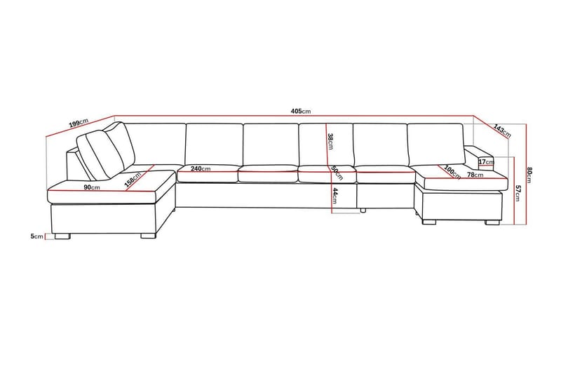Crazy 6-seters Venstrevendt U-formet XX-Large Sofa med Divan og Sjeselong i Stoff - Mørk grå - Møbler - Sofaer - U-sofa