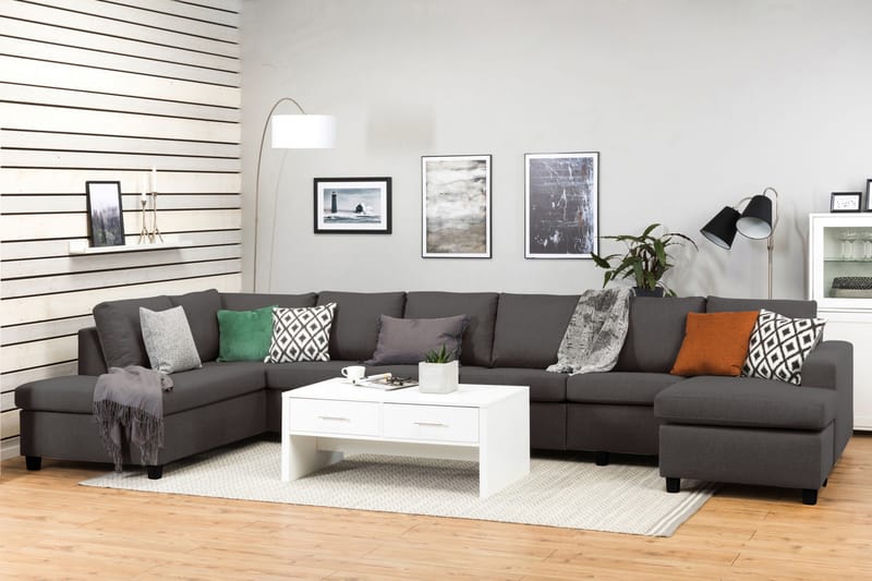 Crazy 6-seters Venstrevendt U-formet XX-Large Sofa med Divan og Sjeselong i Stoff - Mørk grå - Møbler - Sofaer - U-sofa