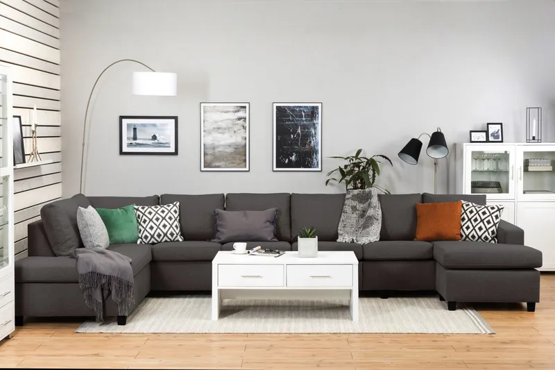 Crazy 6-seters Venstrevendt U-formet XX-Large Sofa med Divan og Sjeselong i Stoff - Mørk grå - Møbler - Sofaer - U-sofa