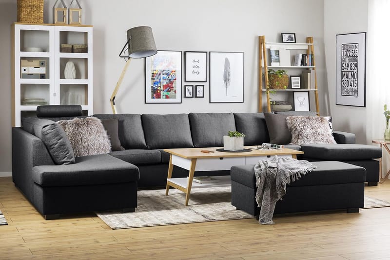 Crazy 6-seters Venstrevendt U-formet XX-Large Sofa med Divan og Sjeselong i Stoff - Mørk grå - Møbler - Sofaer - U-sofa