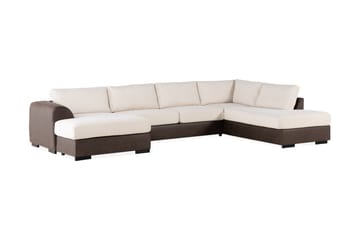 Cuba 5-seters Høyrevendt U-formet Sofa med Divan og Sjeselong i Kunstlær/Stoff - Brun / Beige - Møbler - Sofaer - U-sofa