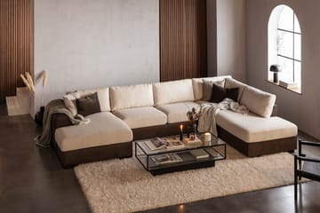 Cuba 5-seters Høyrevendt U-formet Sofa med Divan og Sjeselong i Kunstlær/Stoff - Brun / Beige - Møbler - Sofaer - U-sofa