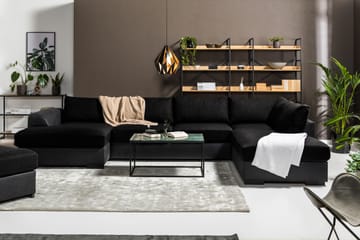 Cuba 5-seters Høyrevendt U-formet Sofa med Divan og Sjeselong i Kunstlær/Stoff - Grå / Svart - Møbler - Sofaer - U-sofa