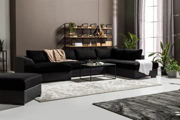 Cuba 5-seters Høyrevendt U-formet Sofa med Divan og Sjeselong i Kunstlær/Stoff - Grå / Svart - Møbler - Sofaer - U-sofa