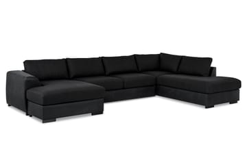 Cuba 5-seters Høyrevendt U-formet Sofa med Divan og Sjeselong i Kunstlær/Stoff - Grå / Svart - Møbler - Sofaer - U-sofa