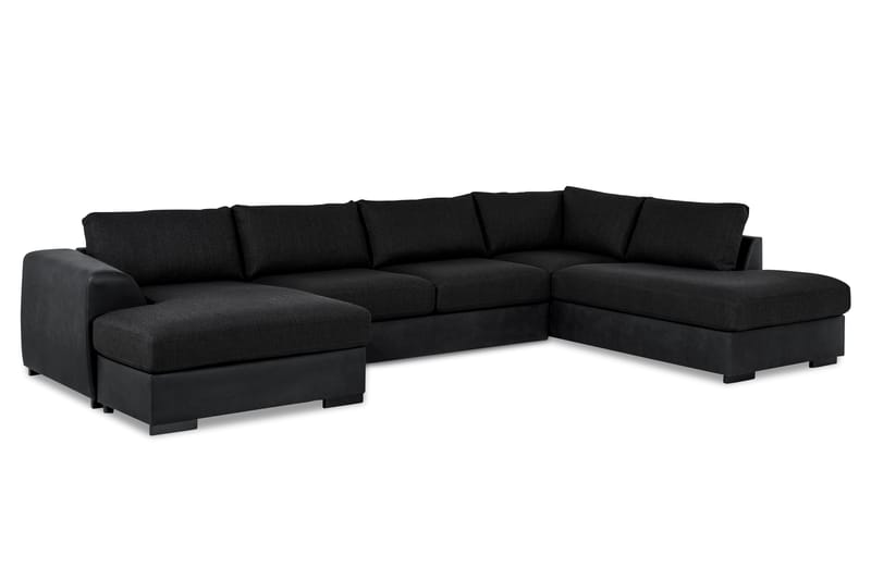 Cuba 5-seters Høyrevendt U-formet Sofa med Divan og Sjeselong i Kunstlær/Stoff - Grå / Svart - Møbler - Sofaer - U-sofa