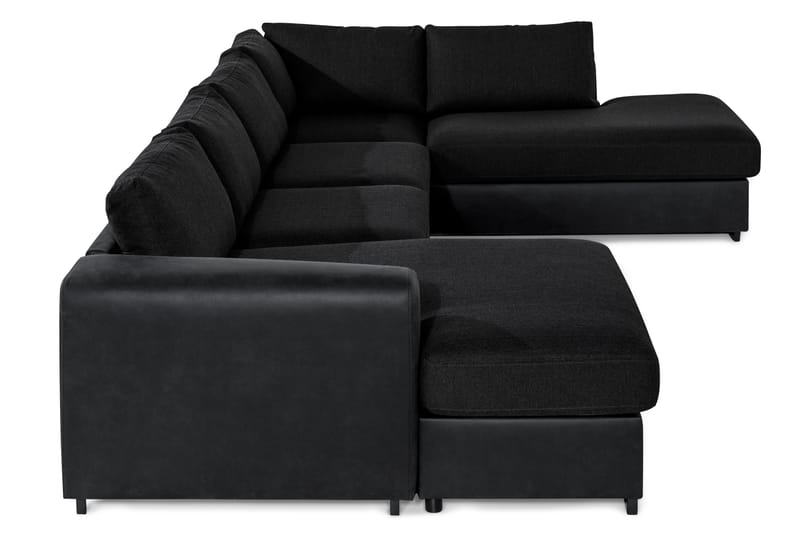 Cuba 5-seters Høyrevendt U-formet Sofa med Divan og Sjeselong i Kunstlær/Stoff - Grå / Svart - Møbler - Sofaer - U-sofa