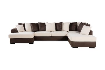 Cuba 5-seters Høyrevendt U-formet Sofa med Divan og Sjeselong i Kunstlær/Stoff inkl. Pynteputer - Brun / Beige - Møbler - Sofaer - U-sofa