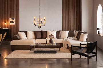 Cuba 5-seters Høyrevendt U-formet Sofa med Divan og Sjeselong i Kunstlær/Stoff inkl. Pynteputer - Brun / Beige - Møbler - Sofaer - U-sofa