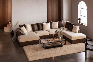 Cuba 5-seters Høyrevendt U-formet Sofa med Divan og Sjeselong i Kunstlær/Stoff inkl. Pynteputer - Brun / Beige - Møbler - Sofaer - U-sofa