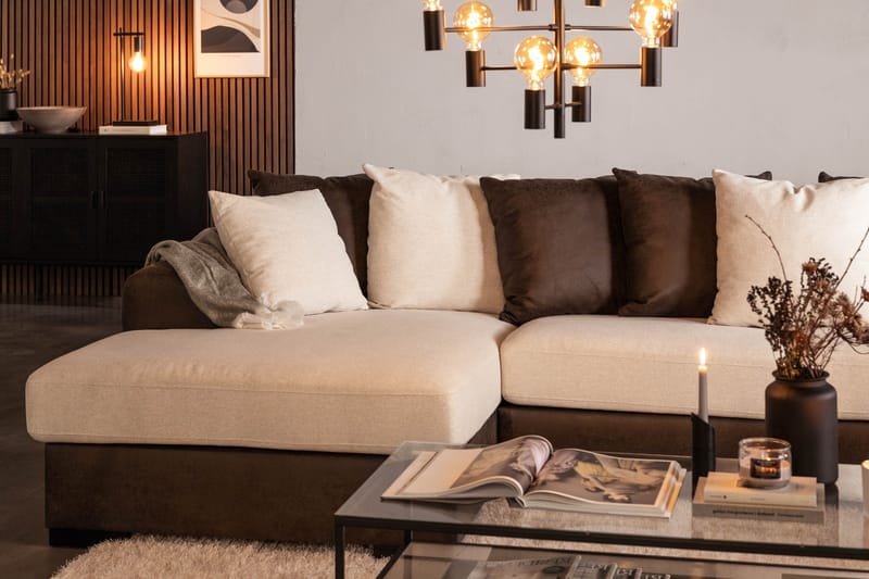 Cuba 5-seters Høyrevendt U-formet Sofa med Divan og Sjeselong i Kunstlær/Stoff inkl. Pynteputer - Brun / Beige - Møbler - Sofaer - U-sofa