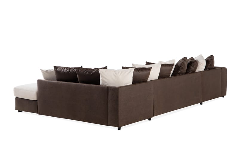 Cuba 5-seters Høyrevendt U-formet Sofa med Divan og Sjeselong i Kunstlær/Stoff inkl. Pynteputer - Brun / Beige - Møbler - Sofaer - U-sofa
