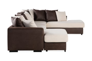 Cuba 5-seters Høyrevendt U-formet Sofa med Divan og Sjeselong i Kunstlær/Stoff inkl. Pynteputer - Brun / Beige - Møbler - Sofaer - U-sofa
