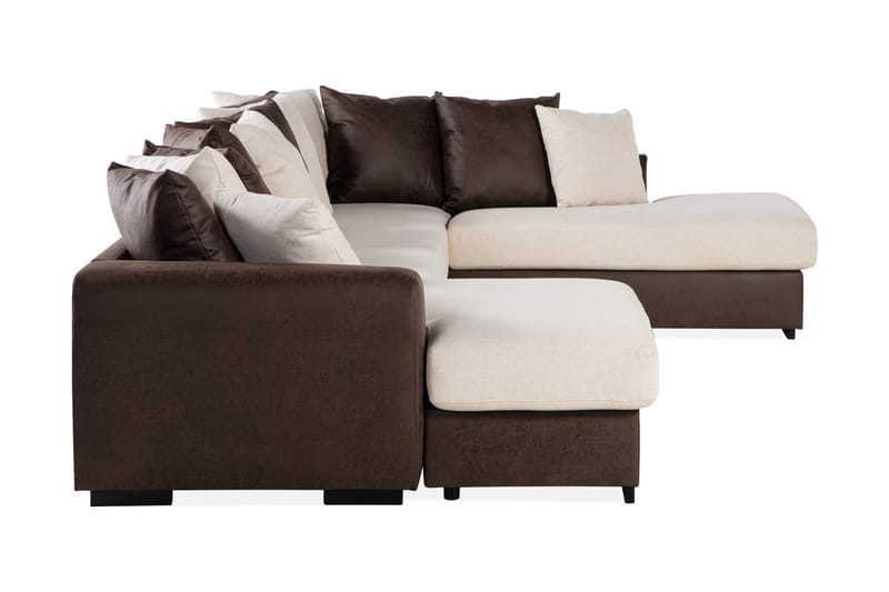 Cuba 5-seters Høyrevendt U-formet Sofa med Divan og Sjeselong i Kunstlær/Stoff inkl. Pynteputer - Brun / Beige - Møbler - Sofaer - U-sofa
