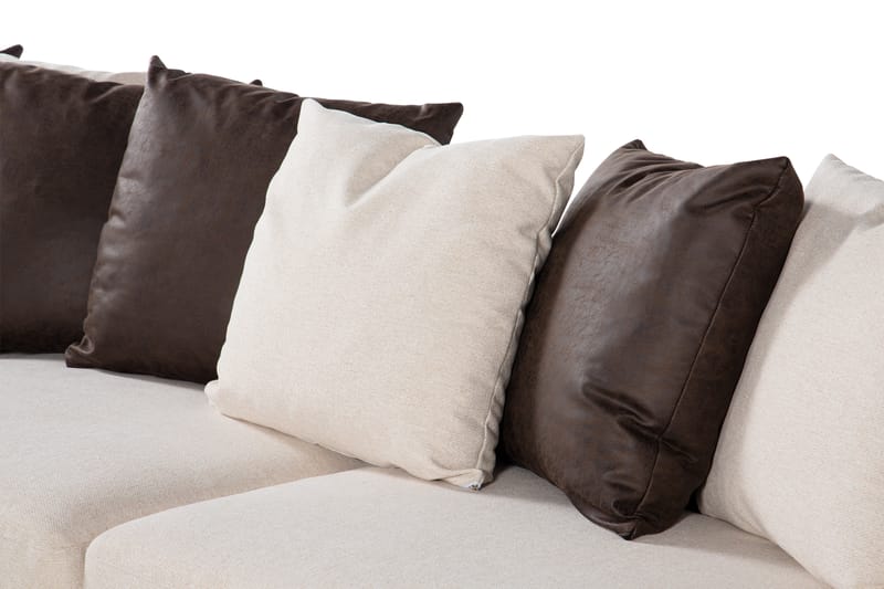 Cuba 5-seters Høyrevendt U-formet Sofa med Divan og Sjeselong i Kunstlær/Stoff inkl. Pynteputer - Brun / Beige - Møbler - Sofaer - U-sofa