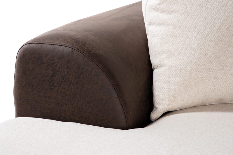 Cuba 5-seters Høyrevendt U-formet Sofa med Divan og Sjeselong i Kunstlær/Stoff inkl. Pynteputer - Brun / Beige - Møbler - Sofaer - U-sofa