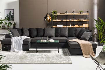 Cuba 5-seters Høyrevendt U-formet Sofa med Divan og Sjeselong i Kunstlær/Stoff inkl. Pynteputer - Svart / Grå - Møbler - Sofaer - U-sofa