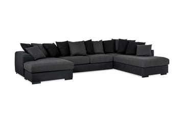 Cuba 5-seters Høyrevendt U-formet Sofa med Divan og Sjeselong i Kunstlær/Stoff inkl. Pynteputer - Svart / Grå - Møbler - Sofaer - U-sofa
