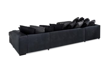 Cuba 5-seters Høyrevendt U-formet Sofa med Divan og Sjeselong i Kunstlær/Stoff inkl. Pynteputer - Svart / Grå - Møbler - Sofaer - U-sofa