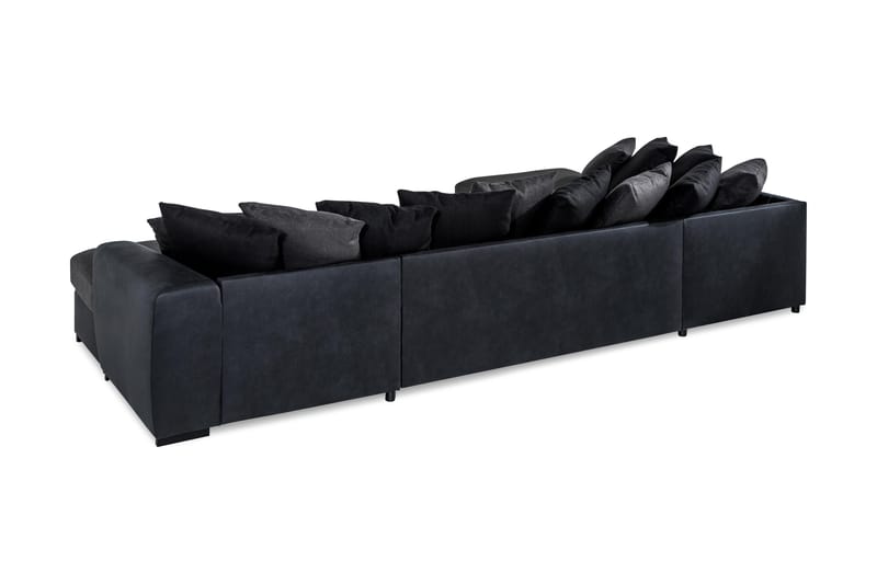 Cuba 5-seters Høyrevendt U-formet Sofa med Divan og Sjeselong i Kunstlær/Stoff inkl. Pynteputer - Svart / Grå - Møbler - Sofaer - U-sofa