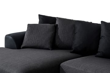 Cuba 5-seters Høyrevendt U-formet Sofa med Divan og Sjeselong i Kunstlær/Stoff inkl. Pynteputer - Svart / Grå - Møbler - Sofaer - U-sofa