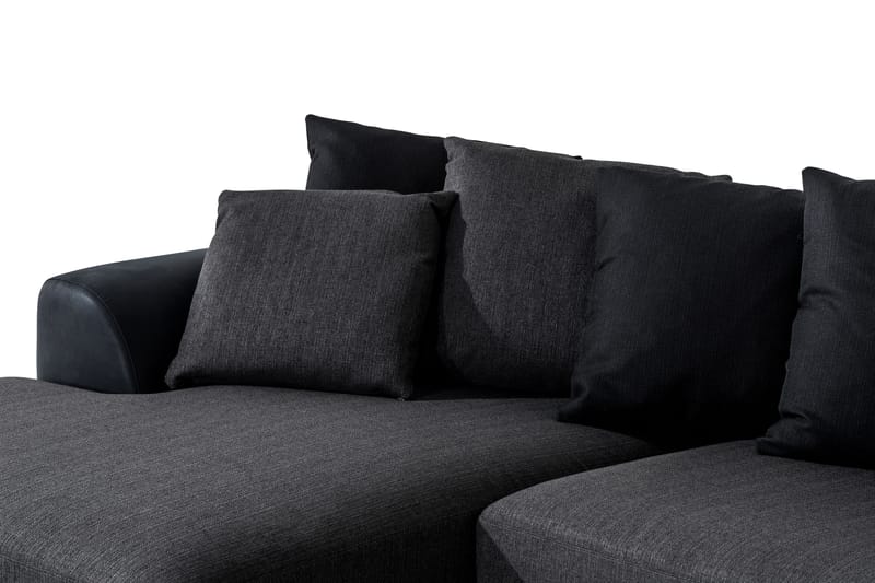 Cuba 5-seters Høyrevendt U-formet Sofa med Divan og Sjeselong i Kunstlær/Stoff inkl. Pynteputer - Svart / Grå - Møbler - Sofaer - U-sofa