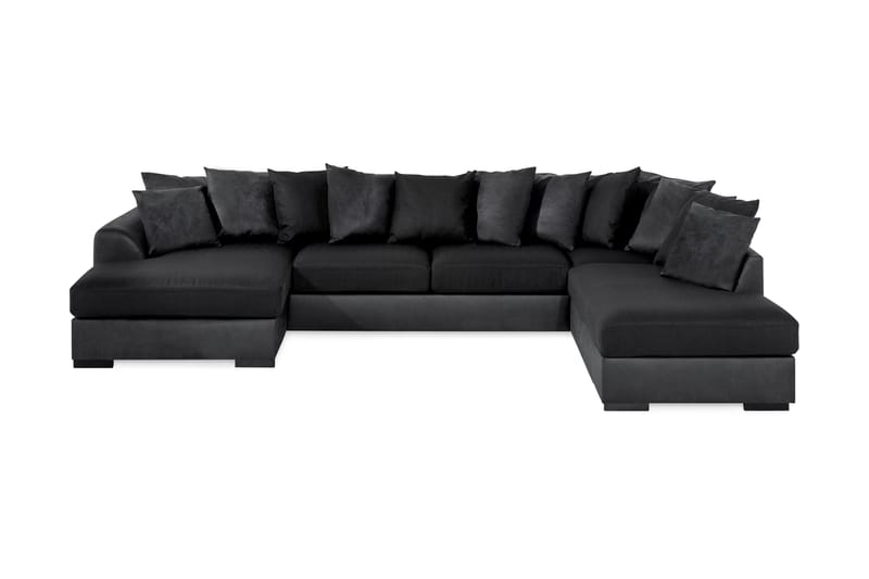 Cuba 5-seters Høyrevendt U-formet Sofa med Divan og Sjeselong i Kunstlær/Stoff inkl. Pynteputer - Grå / Svart - Møbler - Sofaer - U-sofa
