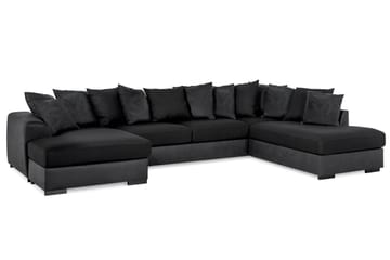 Cuba 5-seters Høyrevendt U-formet Sofa med Divan og Sjeselong i Kunstlær/Stoff inkl. Pynteputer - Grå / Svart - Møbler - Sofaer - U-sofa