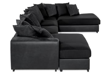 Cuba 5-seters Høyrevendt U-formet Sofa med Divan og Sjeselong i Kunstlær/Stoff inkl. Pynteputer - Grå / Svart - Møbler - Sofaer - U-sofa