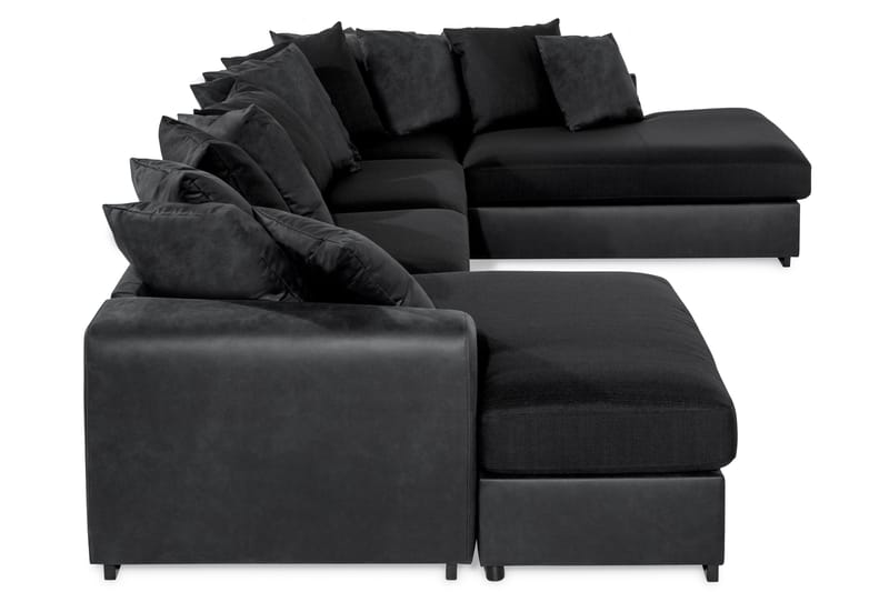 Cuba 5-seters Høyrevendt U-formet Sofa med Divan og Sjeselong i Kunstlær/Stoff inkl. Pynteputer - Grå / Svart - Møbler - Sofaer - U-sofa