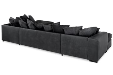 Cuba 5-seters Høyrevendt U-formet Sofa med Divan og Sjeselong i Kunstlær/Stoff inkl. Pynteputer - Grå / Svart - Møbler - Sofaer - U-sofa