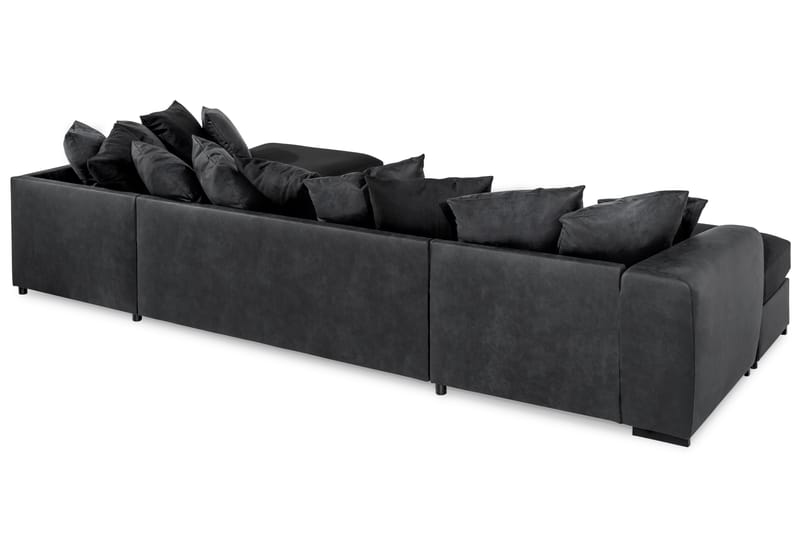 Cuba 5-seters Høyrevendt U-formet Sofa med Divan og Sjeselong i Kunstlær/Stoff inkl. Pynteputer - Grå / Svart - Møbler - Sofaer - U-sofa