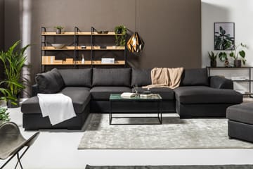 Cuba 5-seters Høyrevendt U-formet Sofa med Divan og Sjeselong i Kunstlær/Stoff - Svart / Grå - Møbler - Sofaer - U-sofa