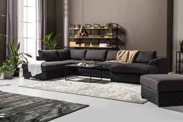 Cuba 5-seters Høyrevendt U-formet Sofa med Divan og Sjeselong i Kunstlær/Stoff - Svart / Grå - Møbler - Sofaer - U-sofa