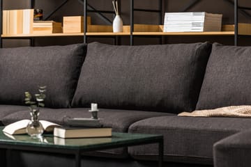 Cuba 5-seters Høyrevendt U-formet Sofa med Divan og Sjeselong i Kunstlær/Stoff - Svart / Grå - Møbler - Sofaer - U-sofa