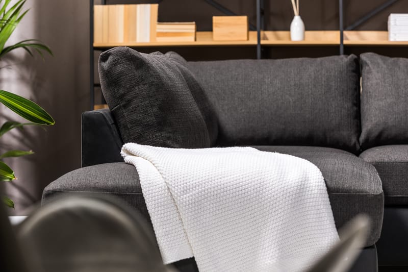 Cuba 5-seters Høyrevendt U-formet Sofa med Divan og Sjeselong i Kunstlær/Stoff - Svart / Grå - Møbler - Sofaer - U-sofa
