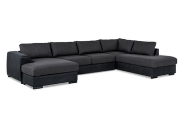 Cuba 5-seters Høyrevendt U-formet Sofa med Divan og Sjeselong i Kunstlær/Stoff - Svart / Grå - Møbler - Sofaer - U-sofa