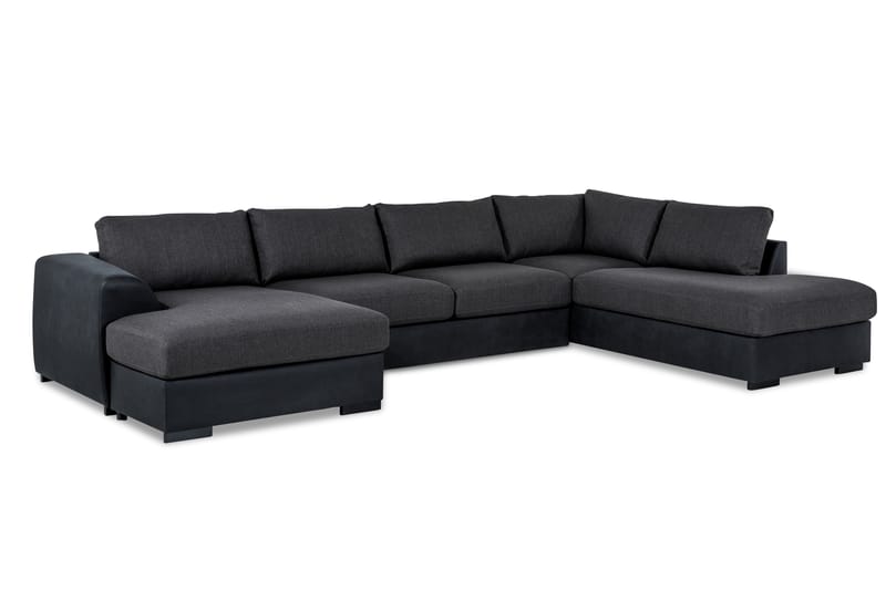 Cuba 5-seters Høyrevendt U-formet Sofa med Divan og Sjeselong i Kunstlær/Stoff - Svart / Grå - Møbler - Sofaer - U-sofa
