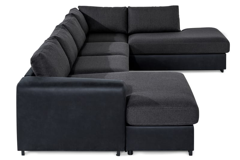 Cuba 5-seters Høyrevendt U-formet Sofa med Divan og Sjeselong i Kunstlær/Stoff - Svart / Grå - Møbler - Sofaer - U-sofa