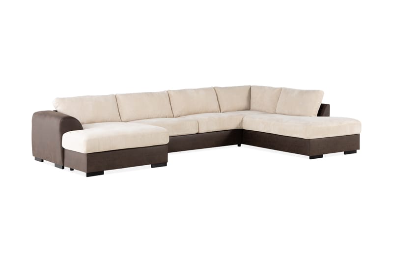 Cuba 5-seters Høyrevendt U-formet Sofa med Divan og Sjeselong i Manchester/Kunstlær - Brun / Beige - Møbler - Sofaer - U-sofa