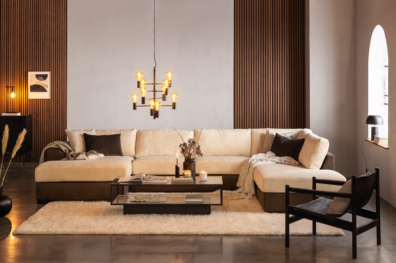 Cuba 5-seters Høyrevendt U-formet Sofa med Divan og Sjeselong i Manchester/Kunstlær - Brun / Beige - Møbler - Sofaer - U-sofa