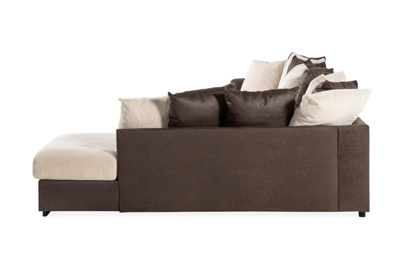 Cuba 5-seters Høyrevendt U-formet Sofa med Divan og Sjeselong i Manchester/Kunstlær inkl. Pynteputer - Brun / Beige - Møbler - Sofaer - U-sofa