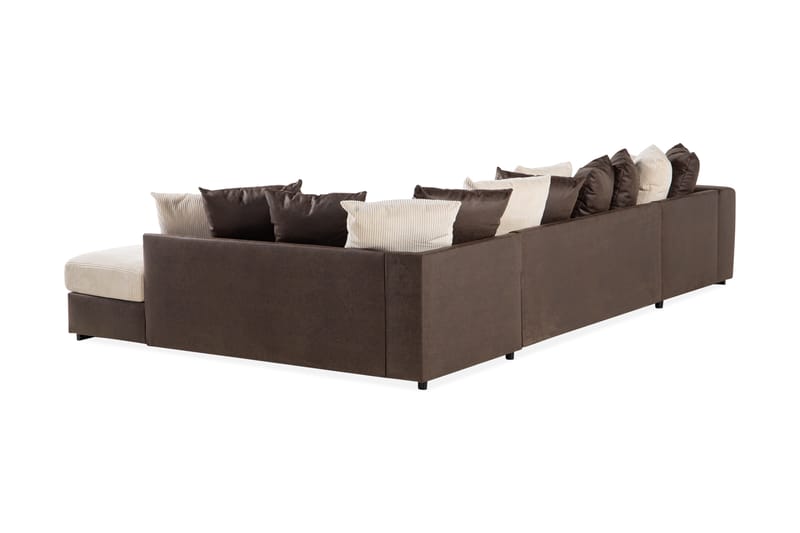 Cuba 5-seters Høyrevendt U-formet Sofa med Divan og Sjeselong i Manchester/Kunstlær inkl. Pynteputer - Brun / Beige - Møbler - Sofaer - U-sofa