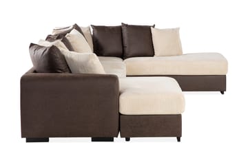 Cuba 5-seters Høyrevendt U-formet Sofa med Divan og Sjeselong i Manchester/Kunstlær inkl. Pynteputer - Brun / Beige - Møbler - Sofaer - U-sofa