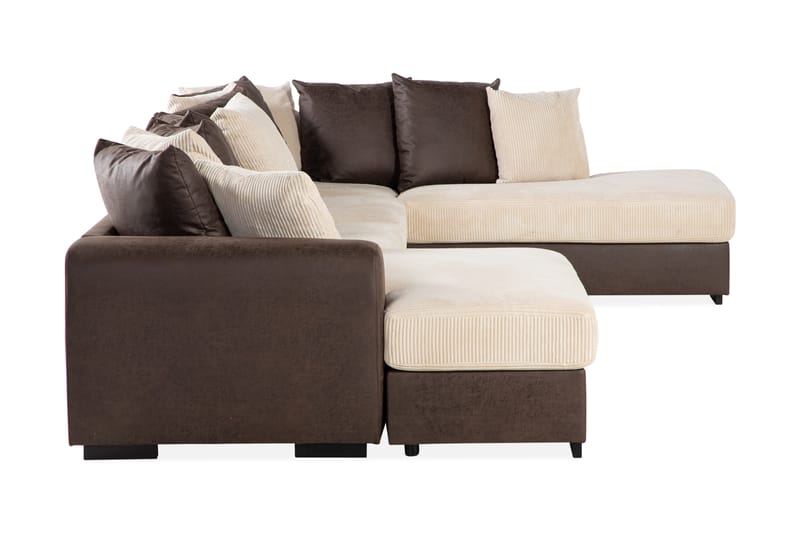 Cuba 5-seters Høyrevendt U-formet Sofa med Divan og Sjeselong i Manchester/Kunstlær inkl. Pynteputer - Brun / Beige - Møbler - Sofaer - U-sofa